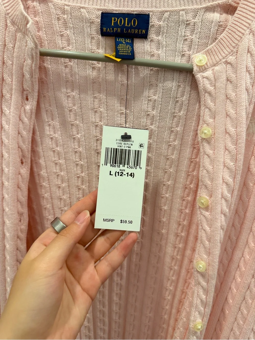 Polo Ralph Lauren Light Pink Cable-Knit Crewneck Cardigan